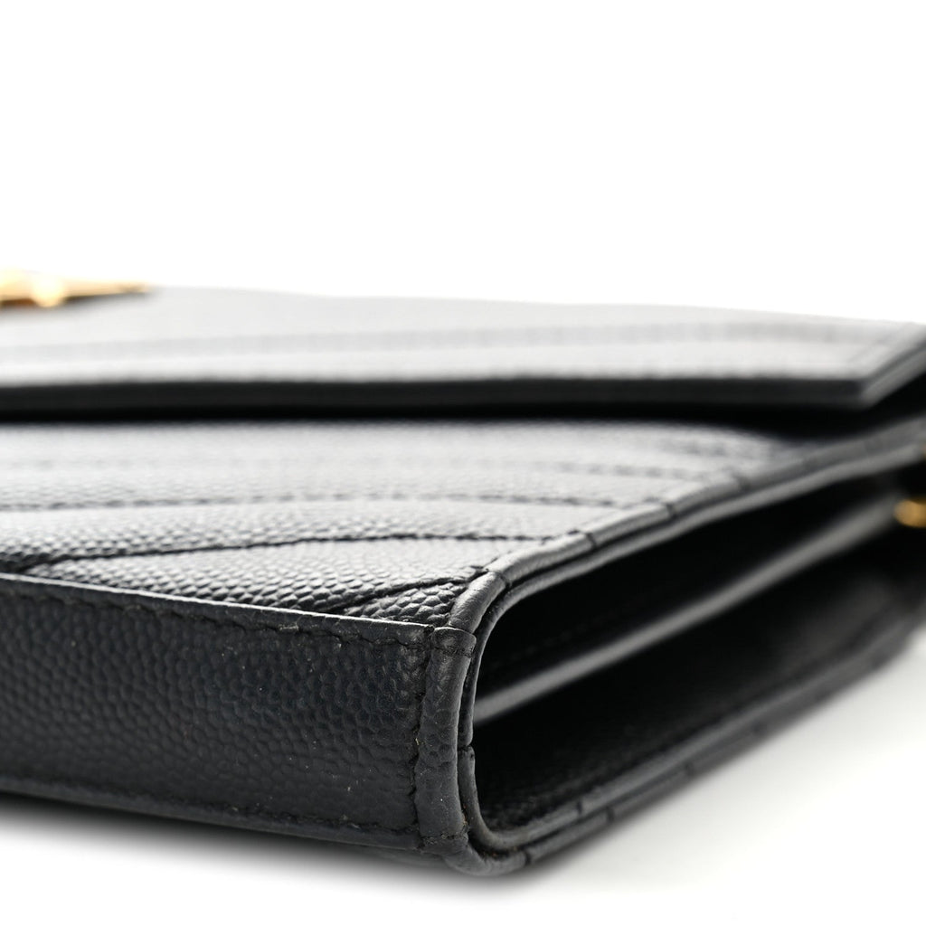 Grain De Poudre Matelasse Chevron Monogram Chain Wallet Black