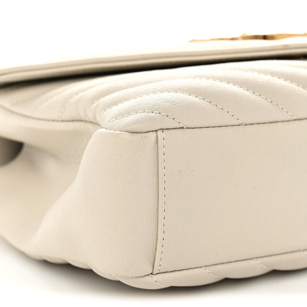 Sheepskin Matelasse Chevron Monogram Medium College Bag Crema Soft