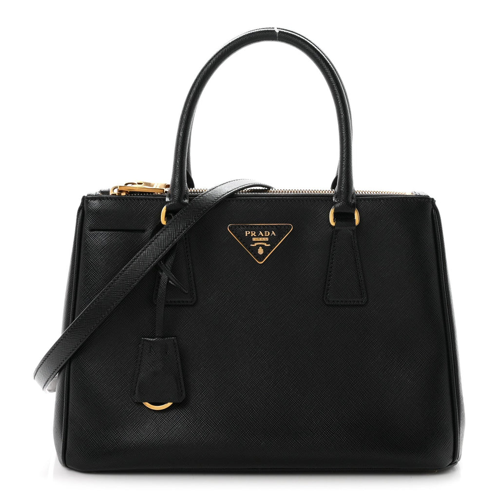Saffiano Small Galleria Double Zip Tote Black