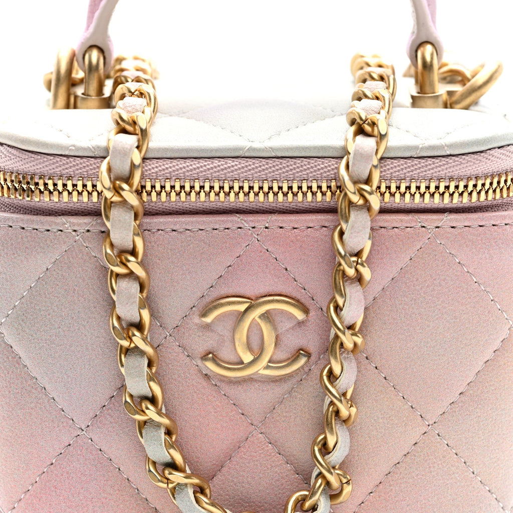 Lambskin Quilted Ombre Mini Top Handle Vanity Case With Chain Pink Multicolor