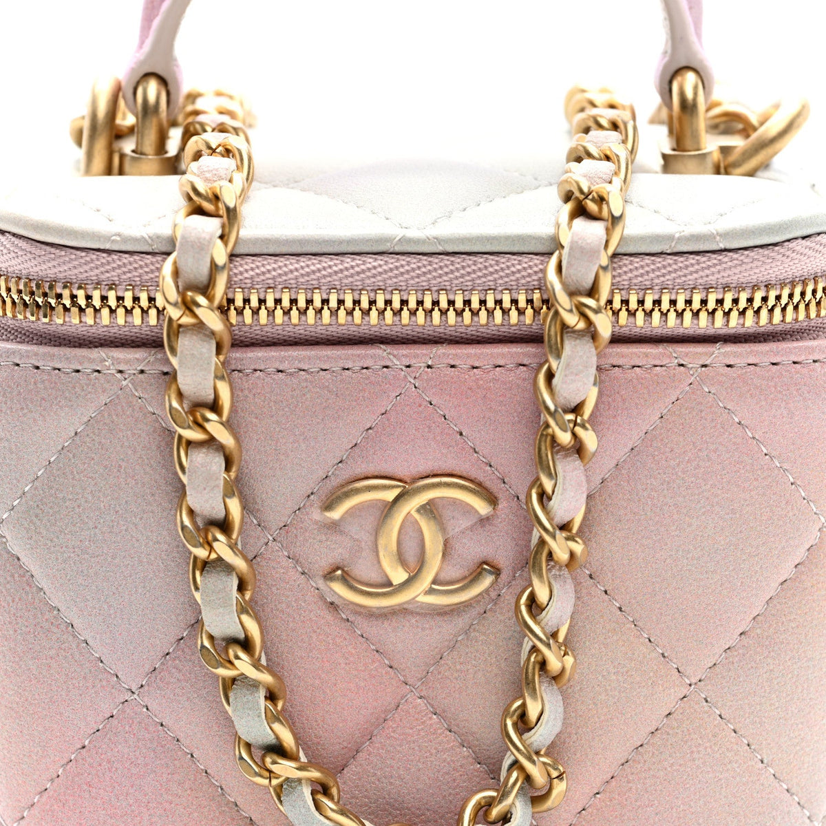 Lambskin Quilted Ombre Mini Top Handle Vanity Case With Chain Pink Multicolor