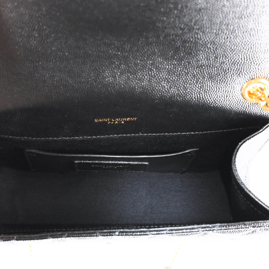 Grain De Poudre Textured Mixed Matelasse Triquilt Small Monogram Satchel Black