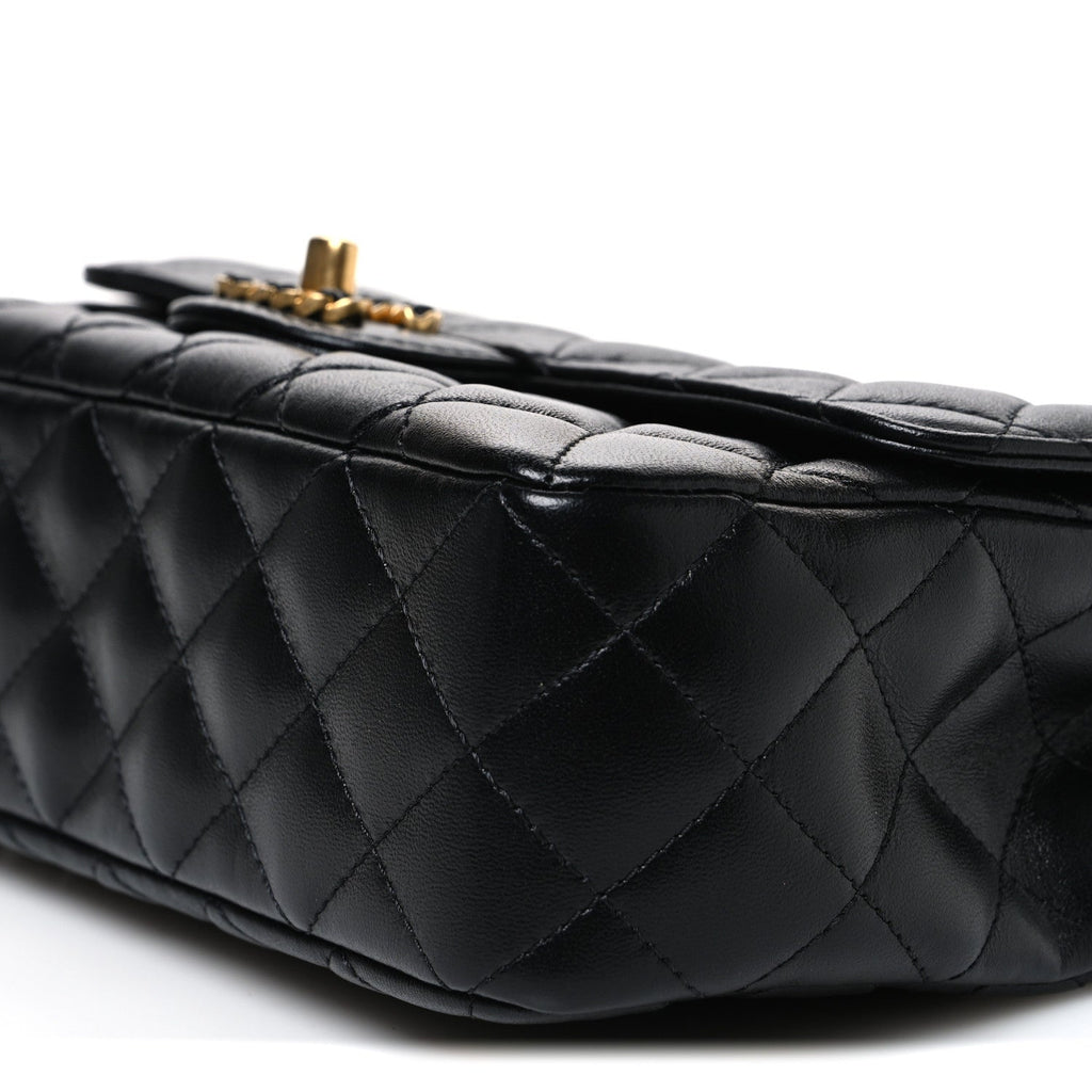 Lambskin Quilted Small Strass On Top Flap Bag Black