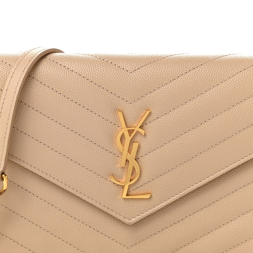 Grain De Poudre Matelasse Chevron Monogram Envelope Chain Wallet Nude Powder