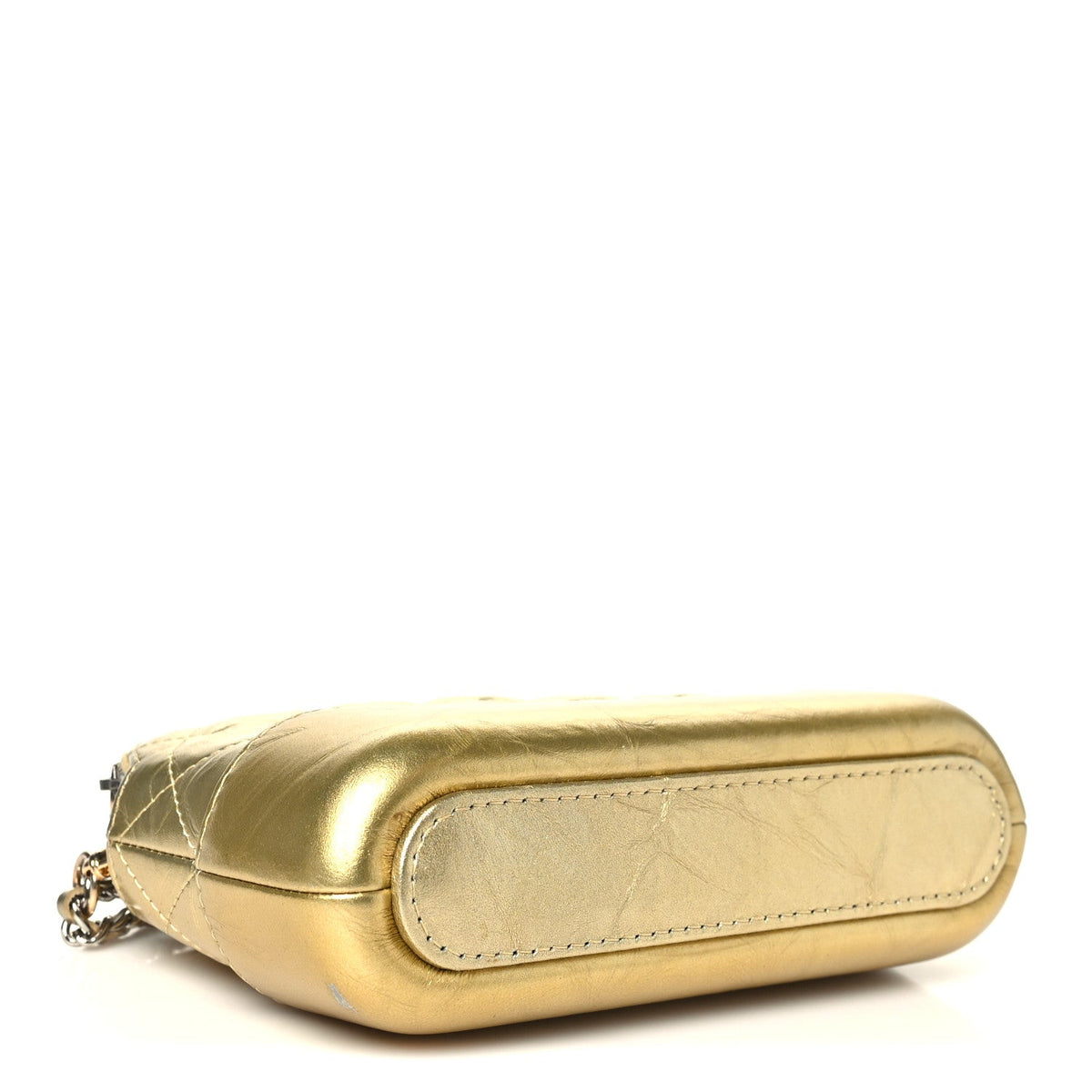 Metallic Aged Calfskin Quilted Small Gabrielle Clutch With Chain Gold