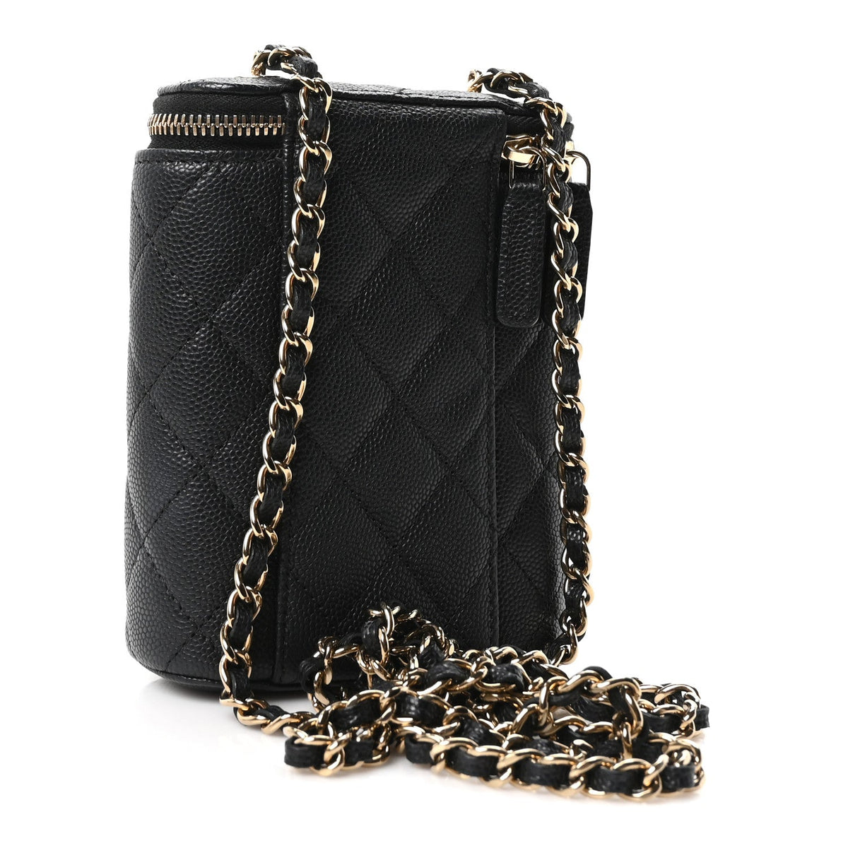 Caviar Quilted Small Vertical Coco Beauty Vanity Case With Chain Black