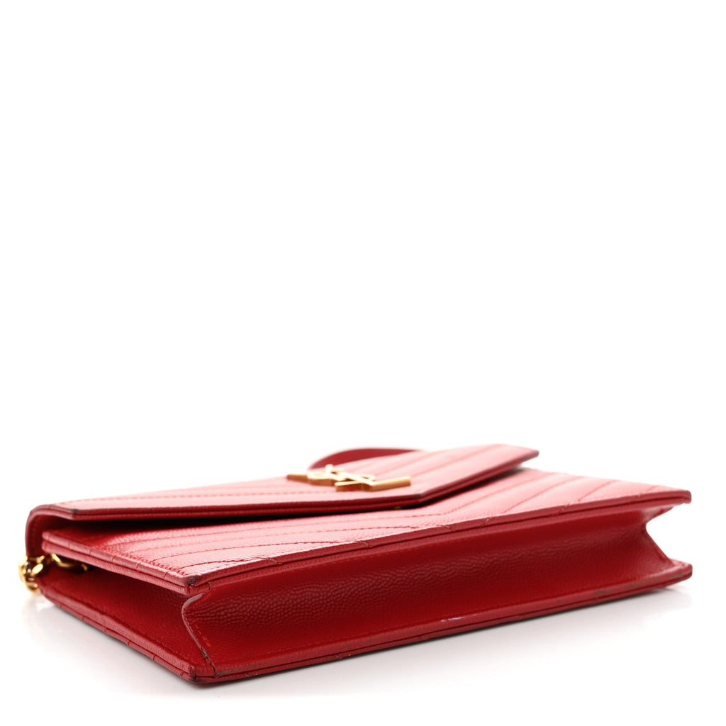 Grain De Poudre Matelasse Chevron Monogram Envelope Chain Wallet Rouge Eros