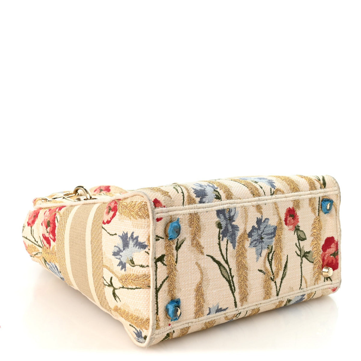Canvas Embroidered Hibiscus Printed Medium Lady D-Lite Beige Multicolor