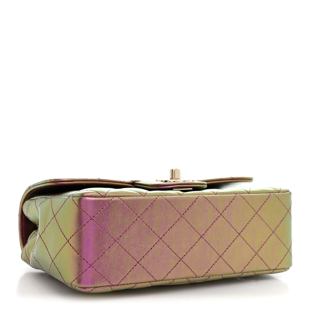 Iridescent Lambskin Quilted Mini Rectangular Flap Purple