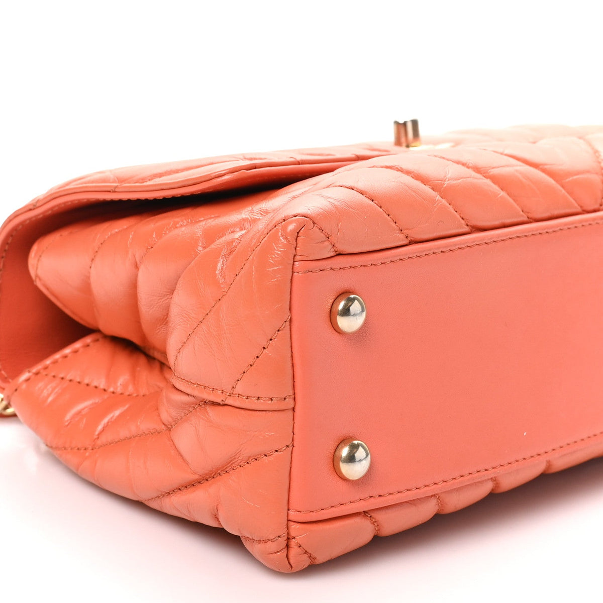 Aged Calfskin Chevron Quilted Mini Coco Handle Flap Orange