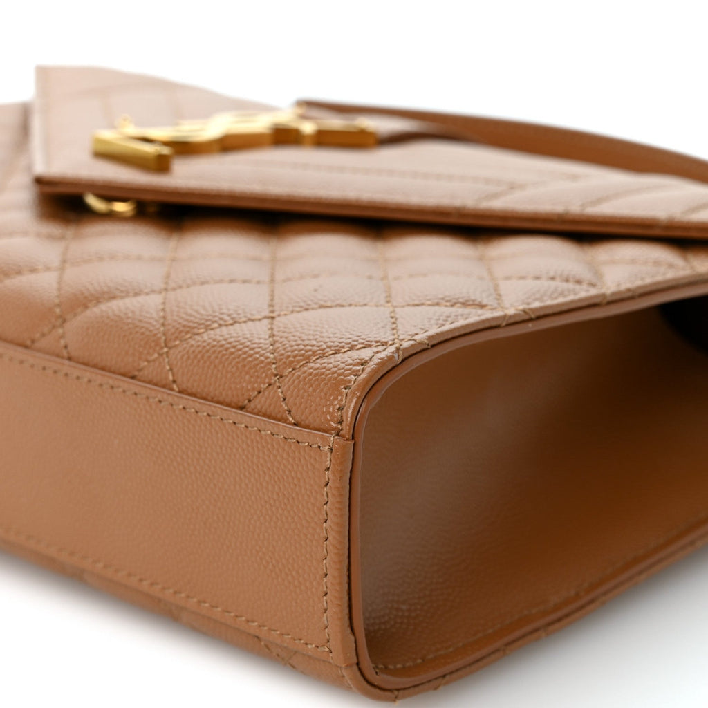 Grain De Poudre Textured Mixed Matelasse Medium Triquilt Monogram Satchel Dark Natural