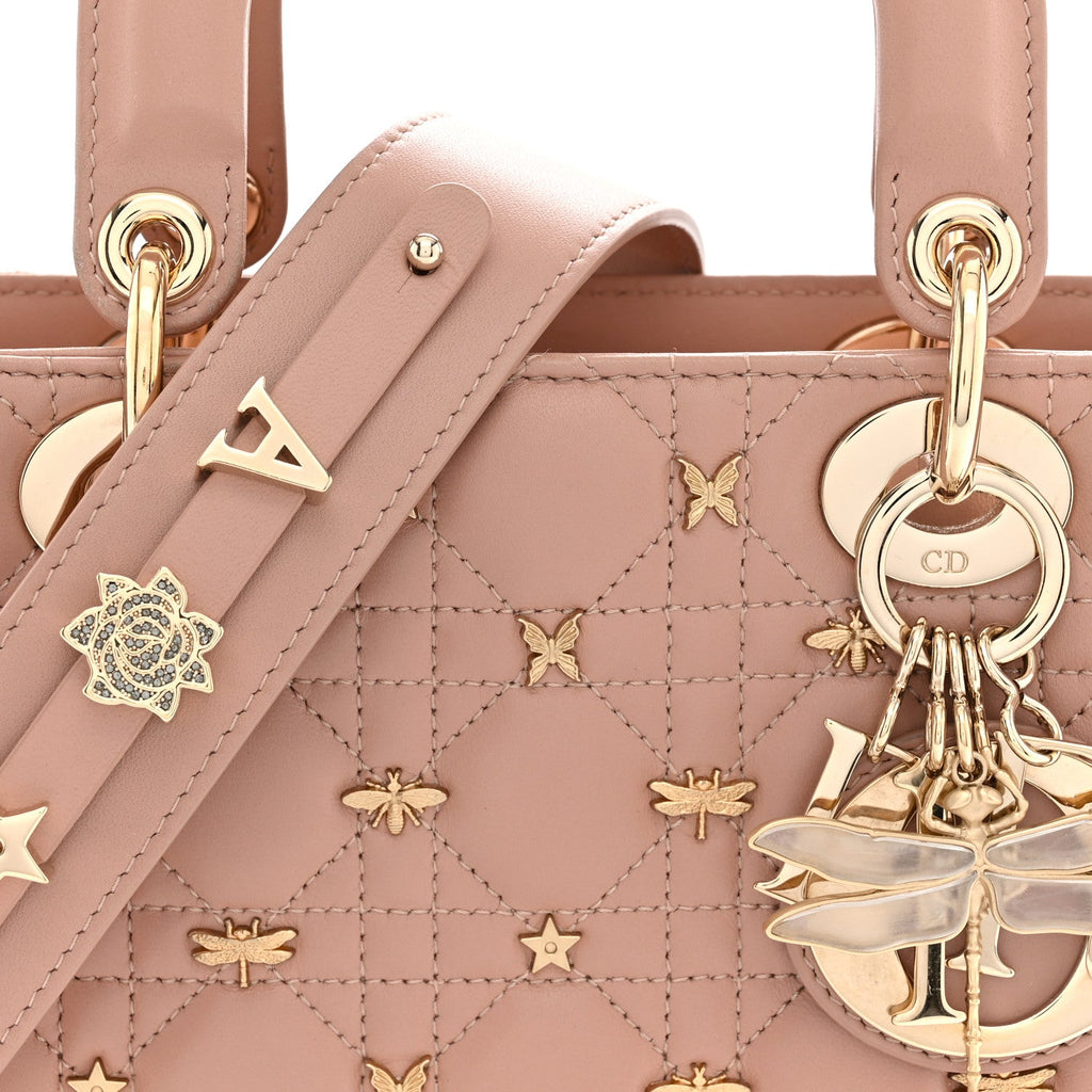 Lambskin Cannage Dragonfly Studs Small Lady Dior Rose Des Vents