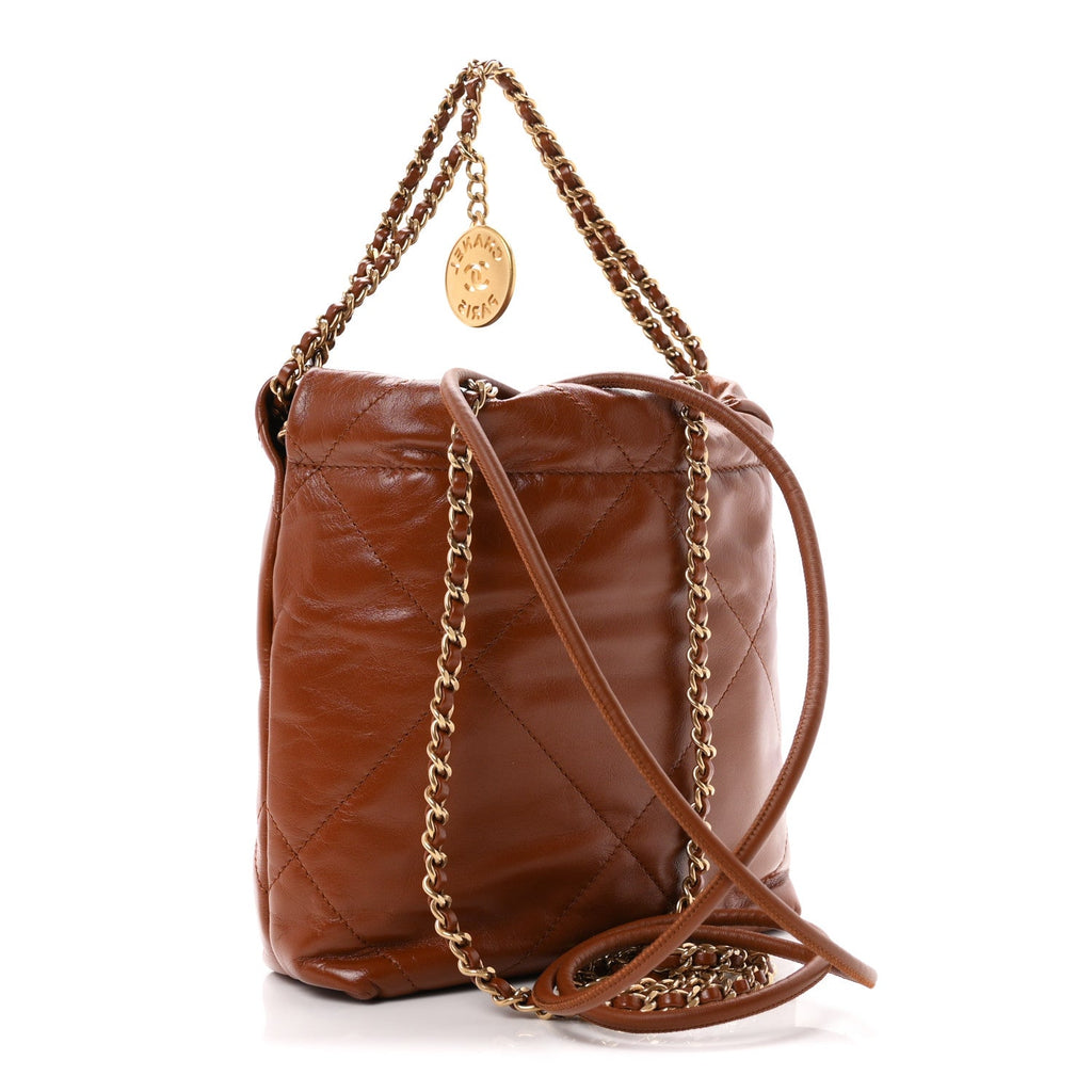 Shiny Calfskin Quilted Mini Chanel 22 Light Brown