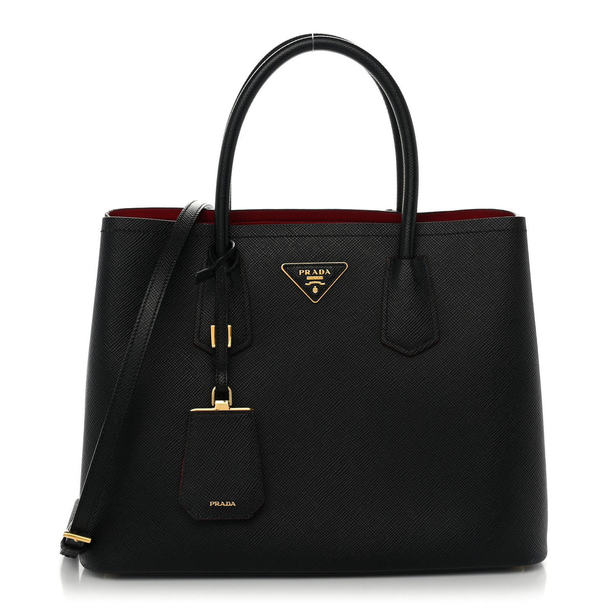 Saffiano Cuir Medium Double Bag Black Fuoco