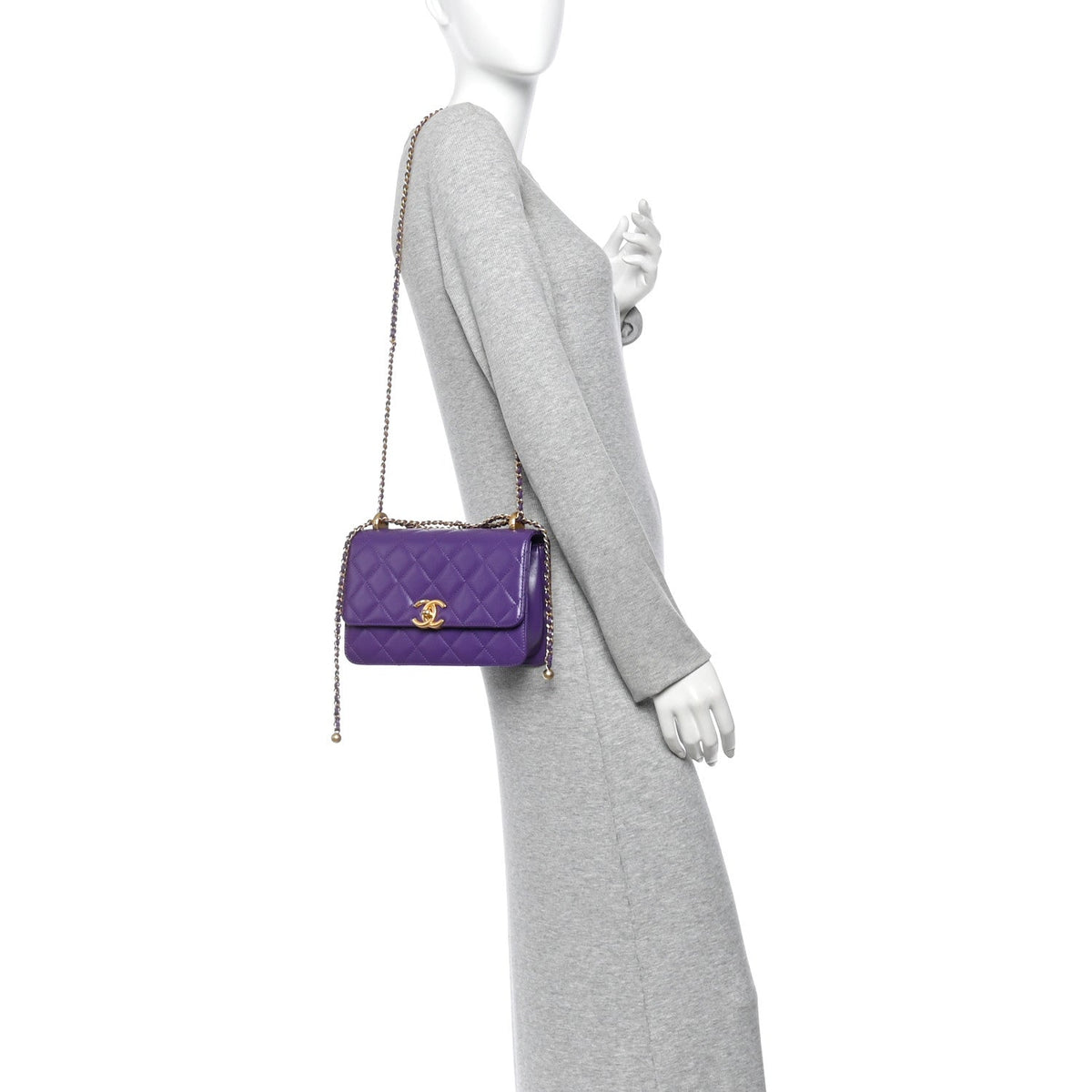 Calfskin Quilted Perfect Fit Flap Purple