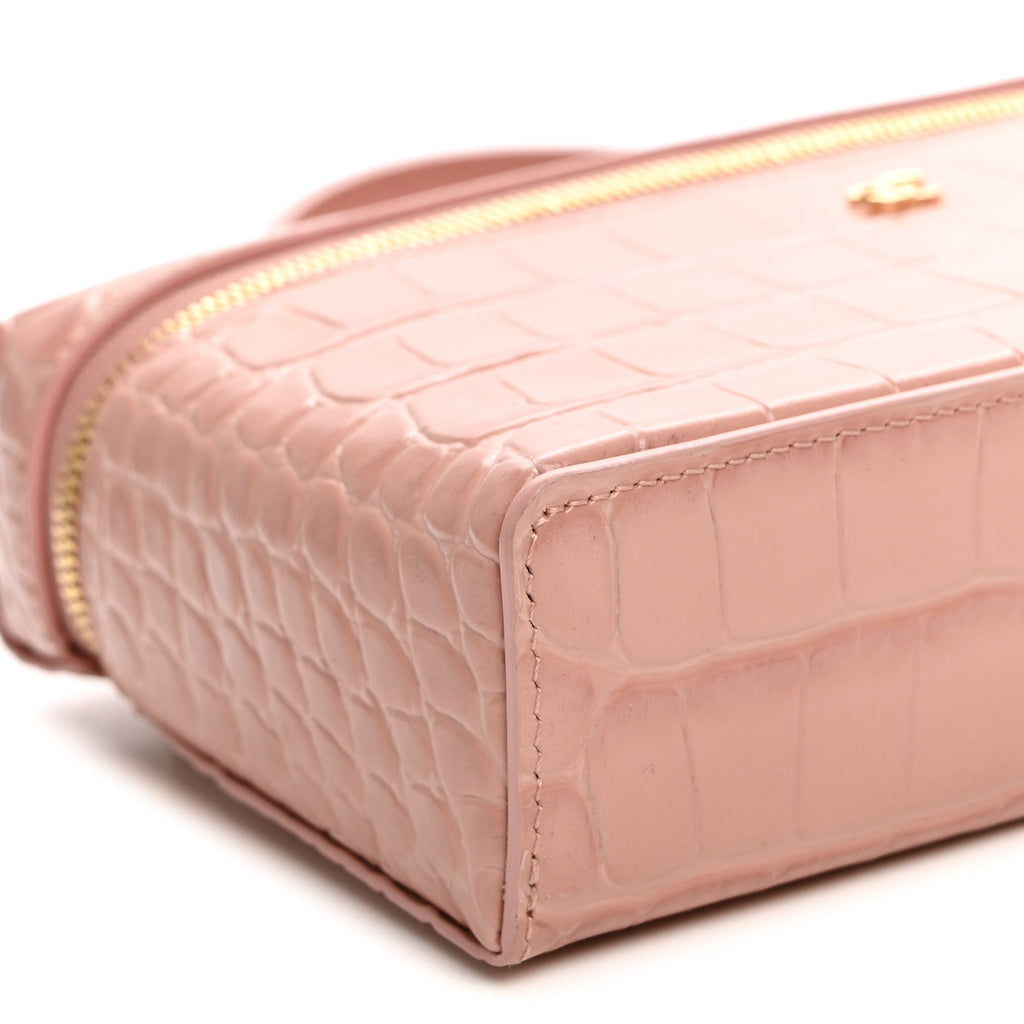 Calfskin Crocodile Embossed Crococo Exoticoco Vanity With Chain Light Pink