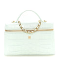 Calfskin Crocodile Embossed Crococo Top Handle Slim Vanity Case With Chain Light Blue