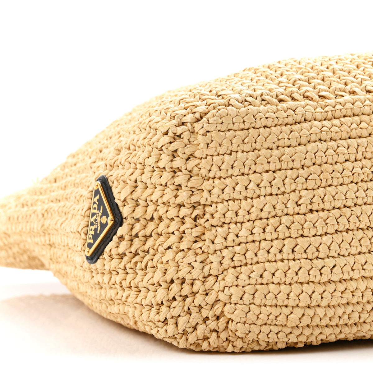 Yarn Raffia Effect Crochet Embroidered Logo Tote Naturale