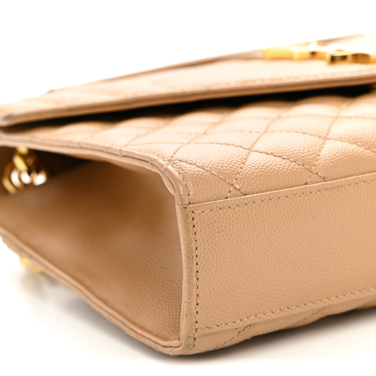 Grain De Poudre Textured Mixed Matelasse Medium Triquilt Monogram Satchel Dark Beige