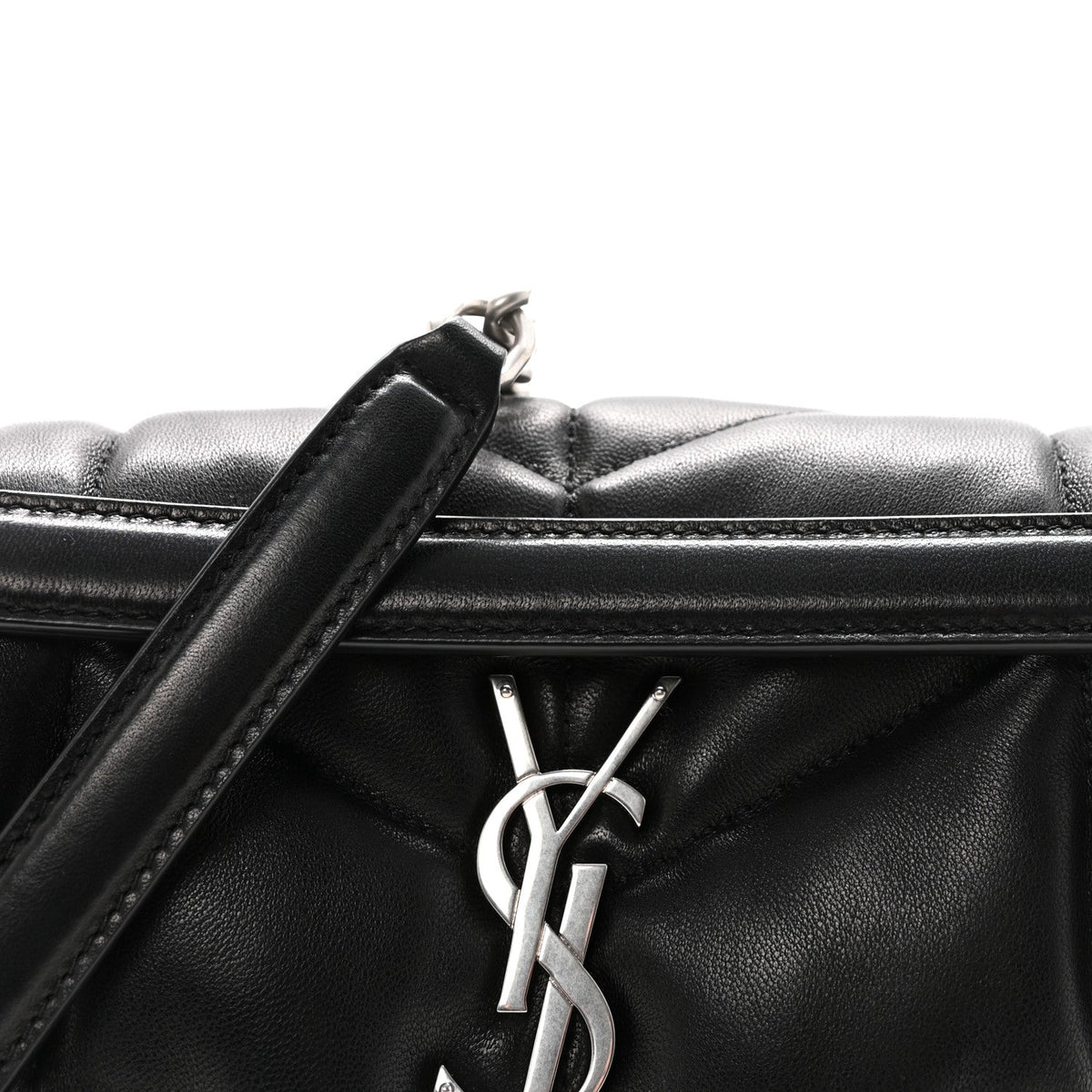 Lambskin Quilted Small Loulou Puffer Monogram Chain Satchel Black