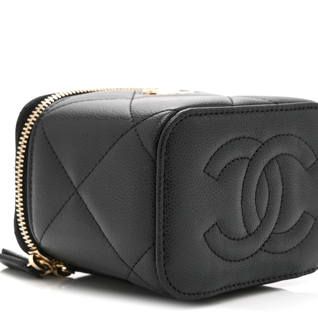 Caviar Quilted Top Handle Mini Vanity Case With Chain Black