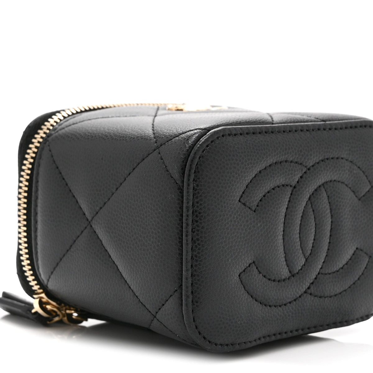 Caviar Quilted Top Handle Mini Vanity Case With Chain Black