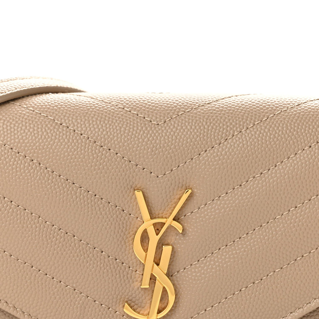 Grain De Poudre Matelasse Chevron Monogram Envelope Chain Wallet Dark Beige