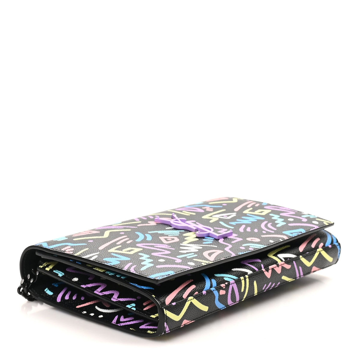 Grain De Poudre Medium Classic Monogram Multicolor Graphic Print Chain Wallet Black