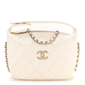 Caviar Quilted Hobo Clutch With Chain White