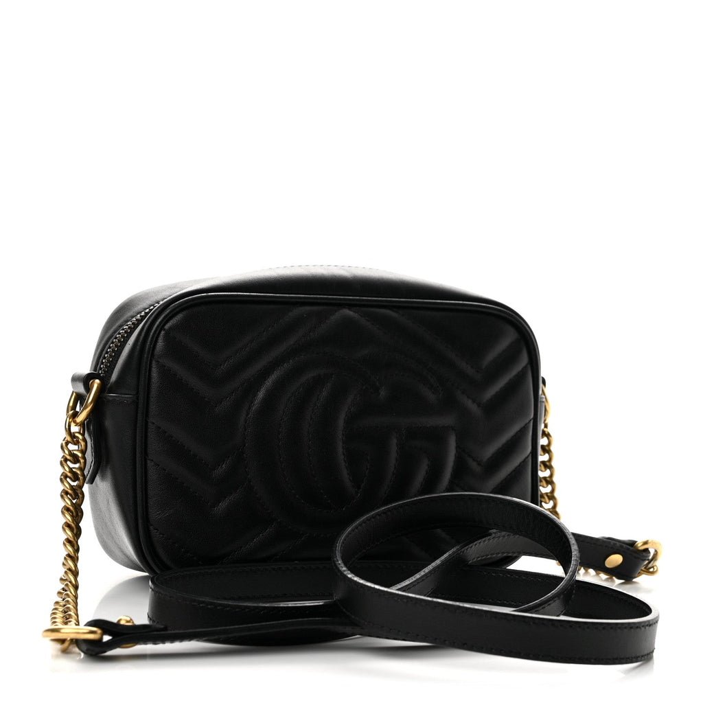Calfskin Matelasse Mini GG Marmont Chain Shoulder Bag Black