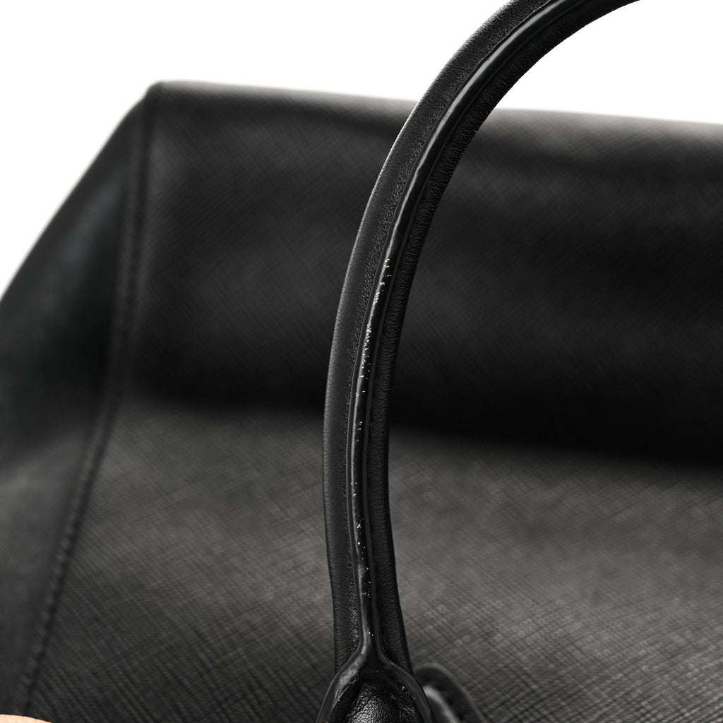 Saffiano Soft Calfskin Small Zippered Tote Black