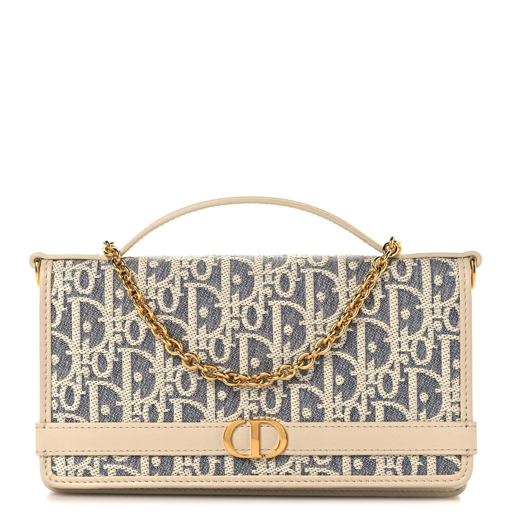 Oblique Chambray 30 Montaigne Cigale Pouch With Chain Blue Light Biscuit