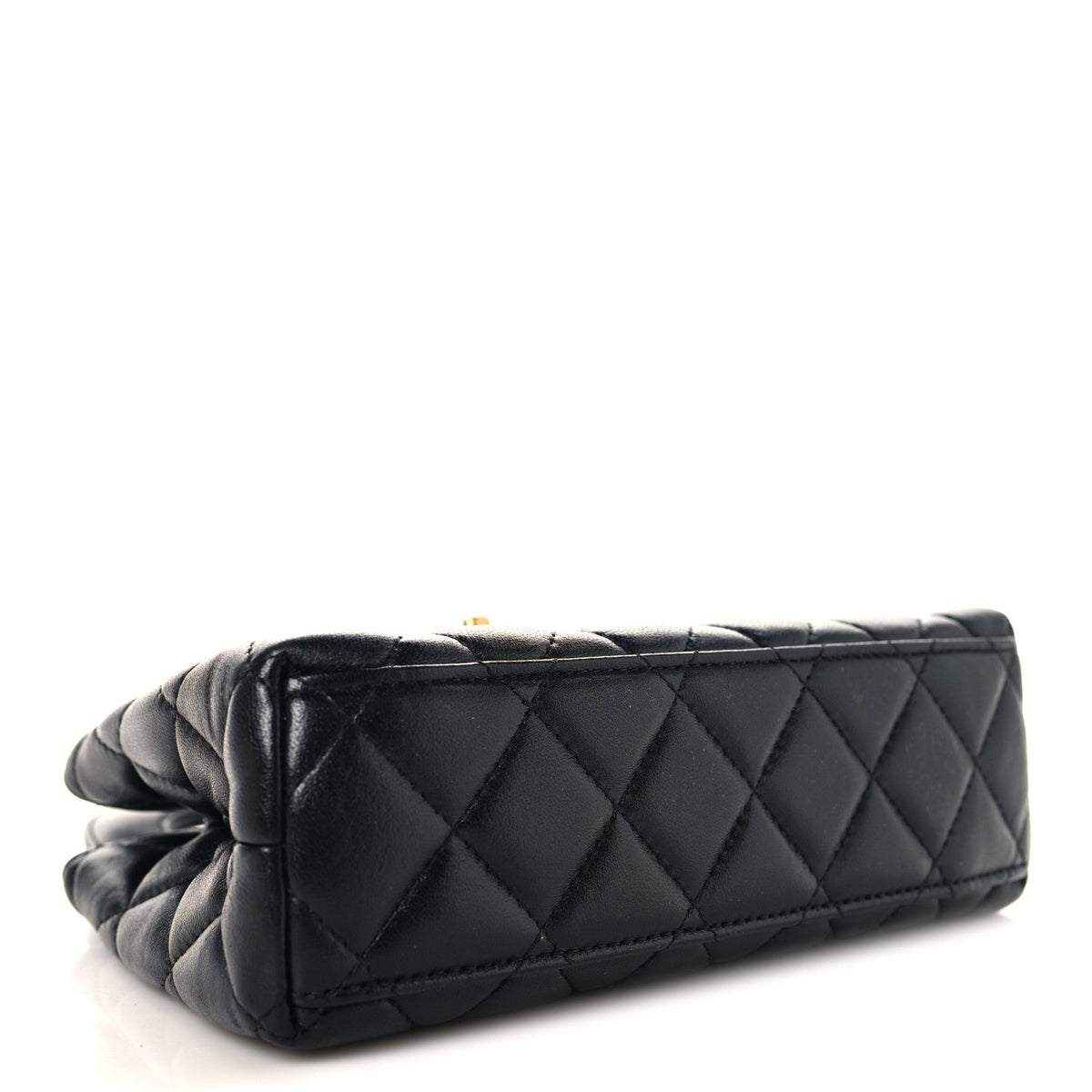 Shiny Aged Calfskin Quilted Nano Kelly Shopper Black
