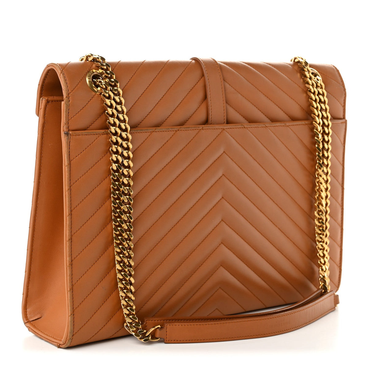 Smooth Calfskin Matelasse Chevron Large Monogram Satchel Brown