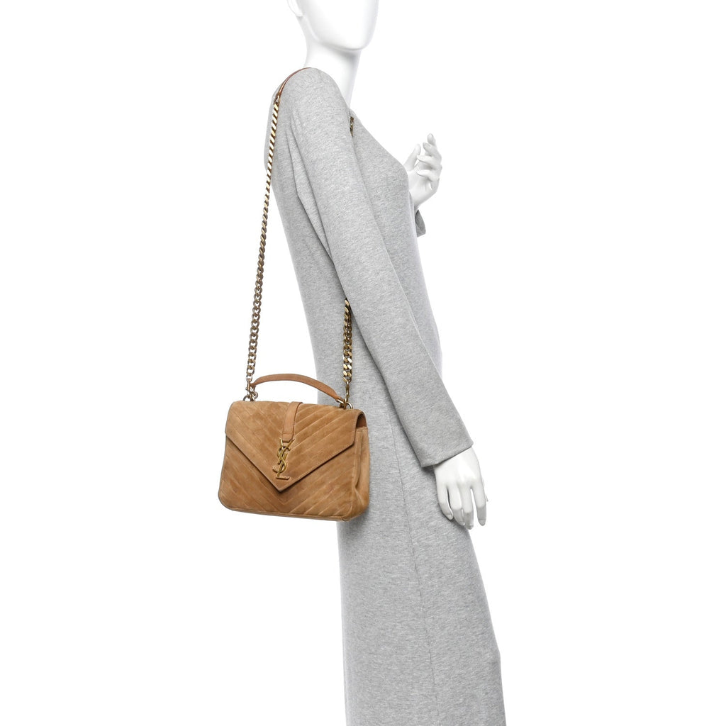 Suede Matelasse Chevron Monogram Medium College Bag Cinnamon