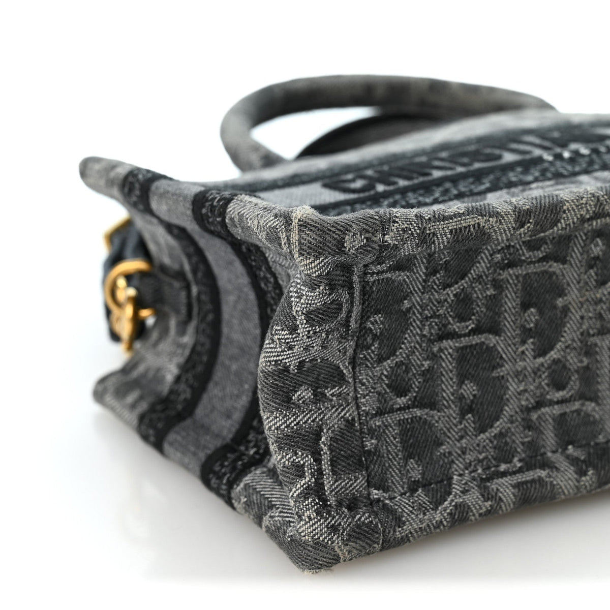 Oblique Denim Mini Book Tote With Strap Grey Multicolor