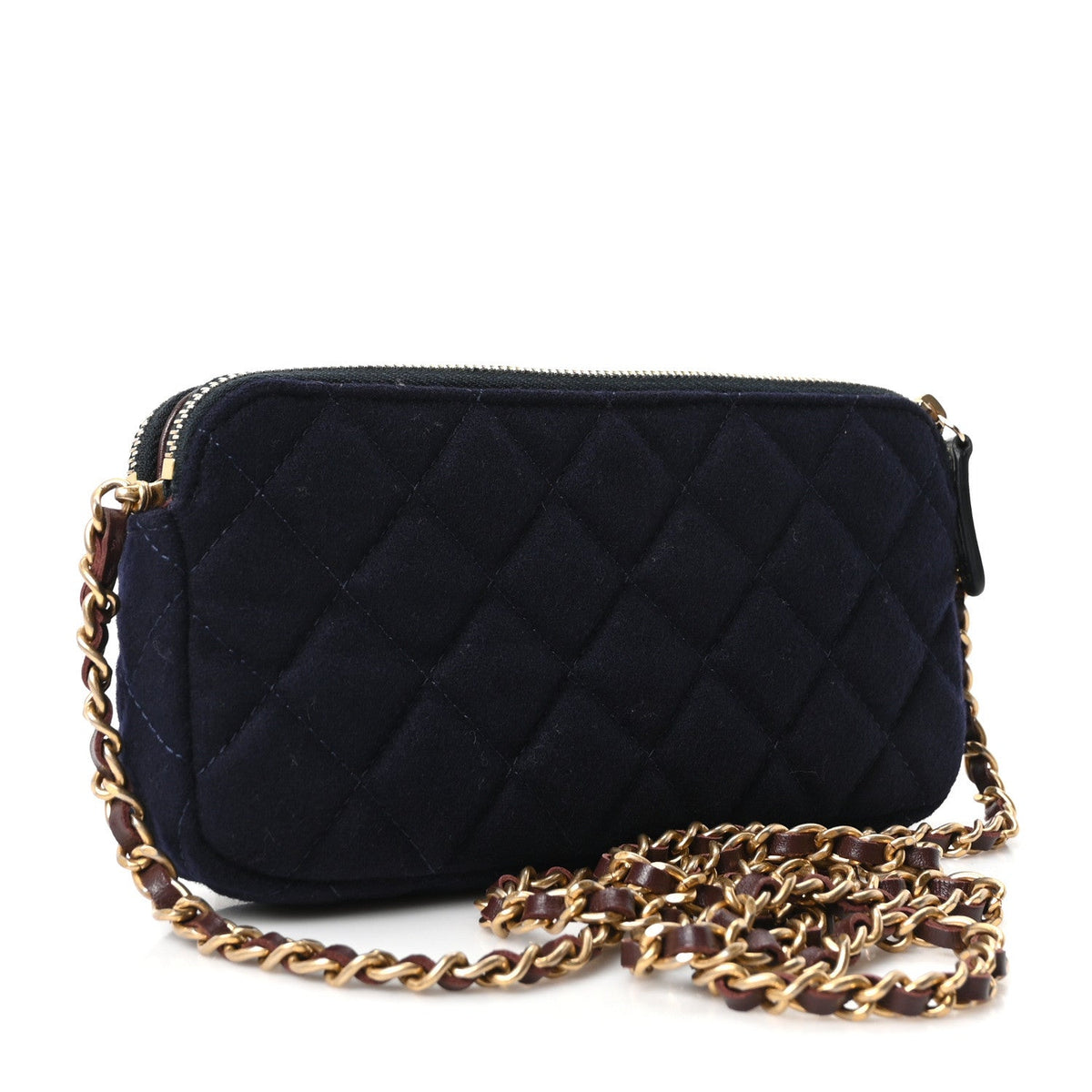 Felt Quilted Paris-Hamburg Charms Small Clutch With Chain  Dark Navy