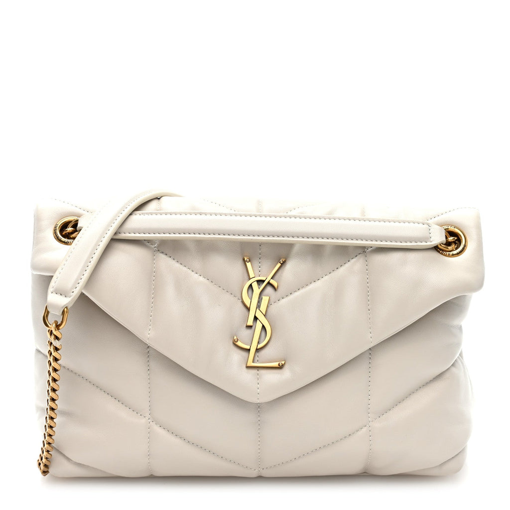 Lambskin Quilted Small Loulou Puffer Monogram Chain Satchel Crema Soft