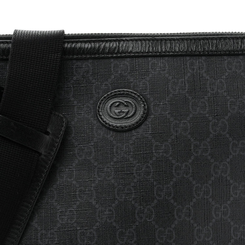 GG Supreme Monogram Azalea Calfskin Retro Interlocking G Wristlet Messenger Bag Black