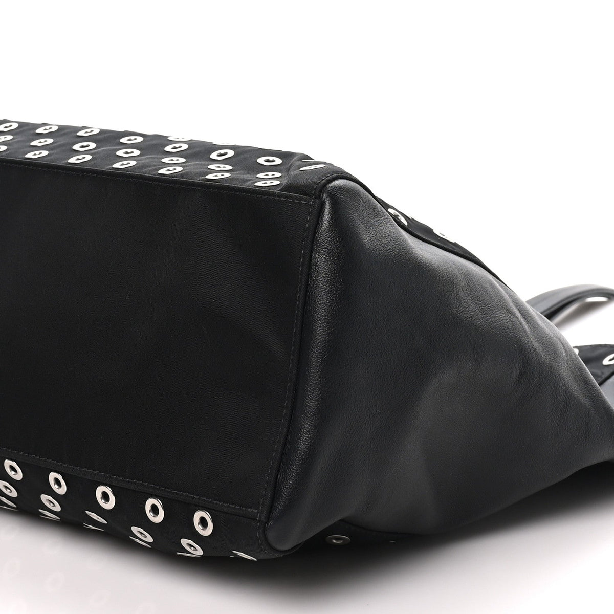 Tessuto Nylon Calfskin Grommet Tote Black