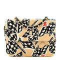 Canvas Check Flag Printed CC Clutch With Chain Beige Multicolor