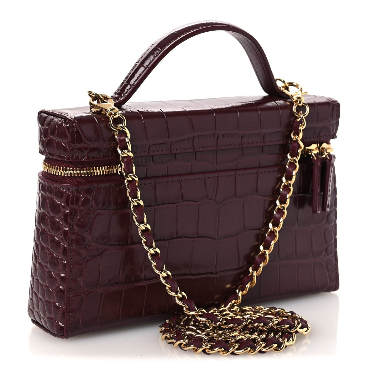 Calfskin Crocodile Embossed Crococo Exoticoco Vanity With Chain Dark Burgundy