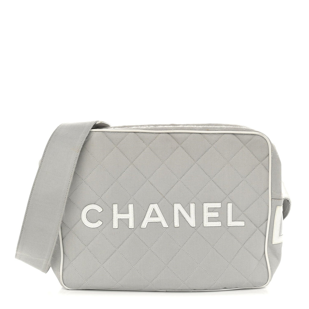 Canvas Quilted Sport Shoulder Bag Grey White
