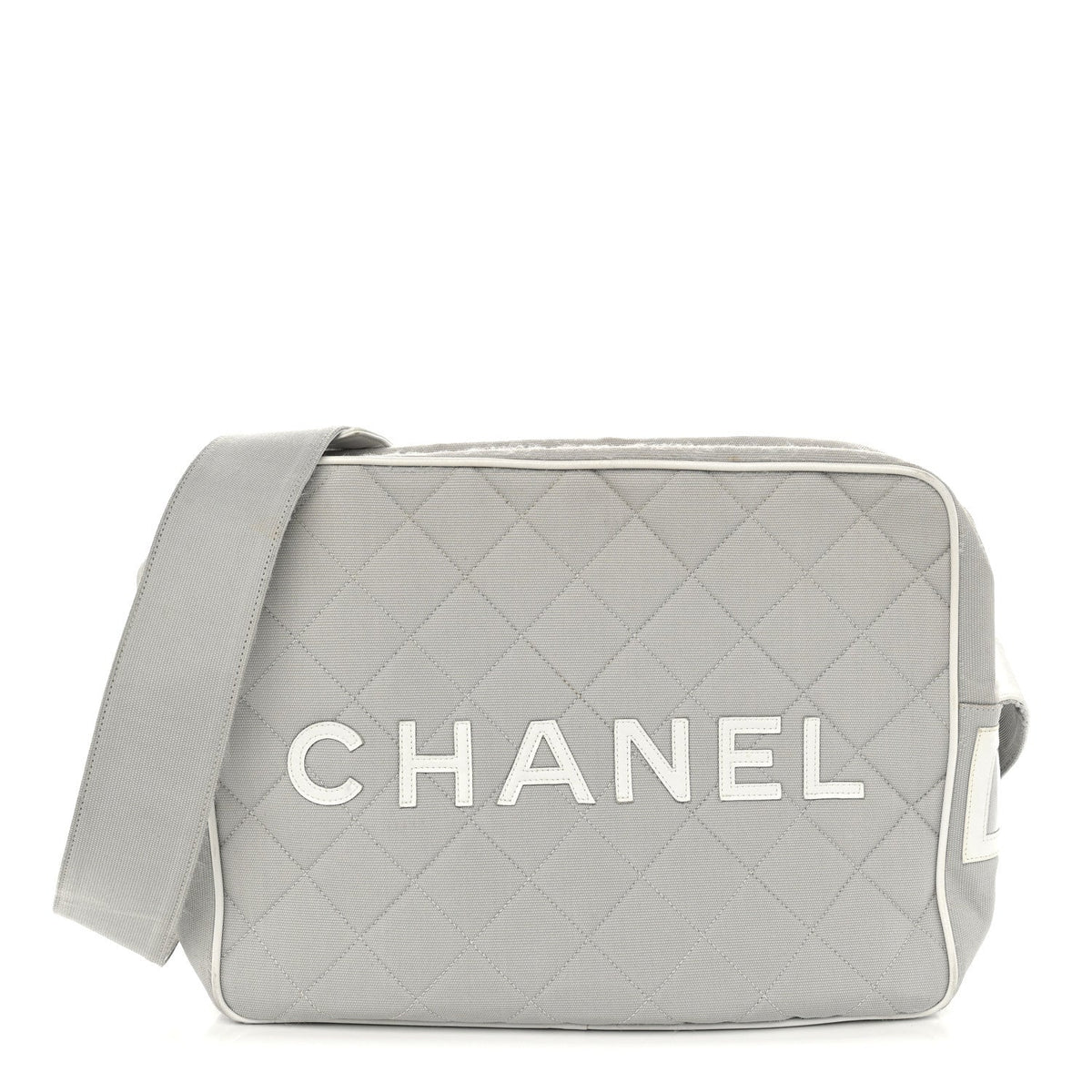Canvas Quilted Sport Shoulder Bag Grey White
