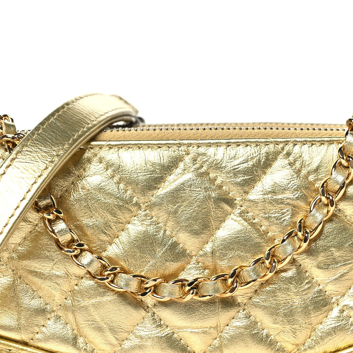 Metallic Aged Calfskin Quilted Small Gabrielle Clutch With Chain Gold