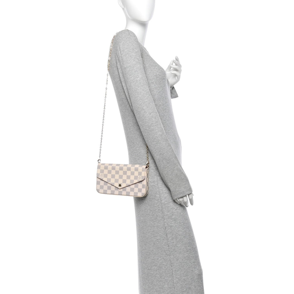 Damier Azur Pochette Felicie Chain Wallet Rose Ballerine