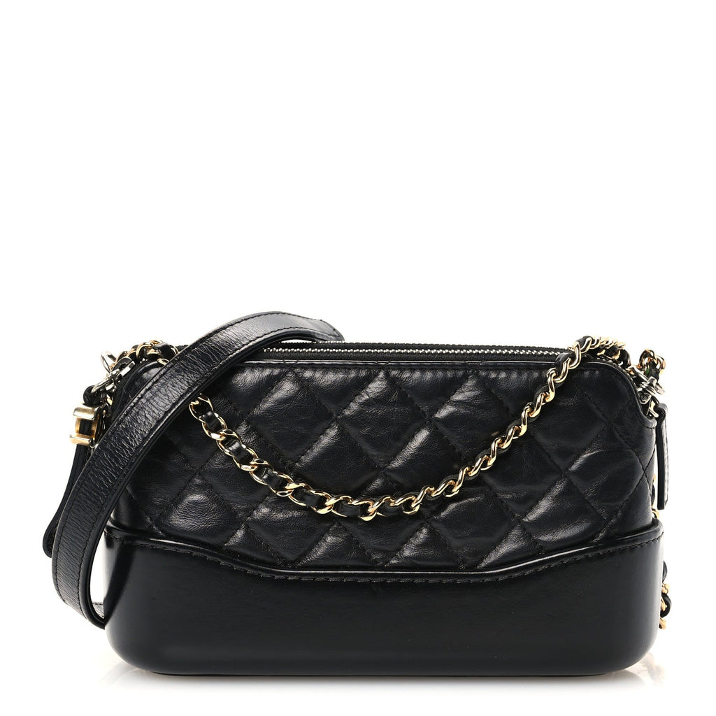 Aged Calfskin Quilted Small Gabrielle Clutch With Chain Black