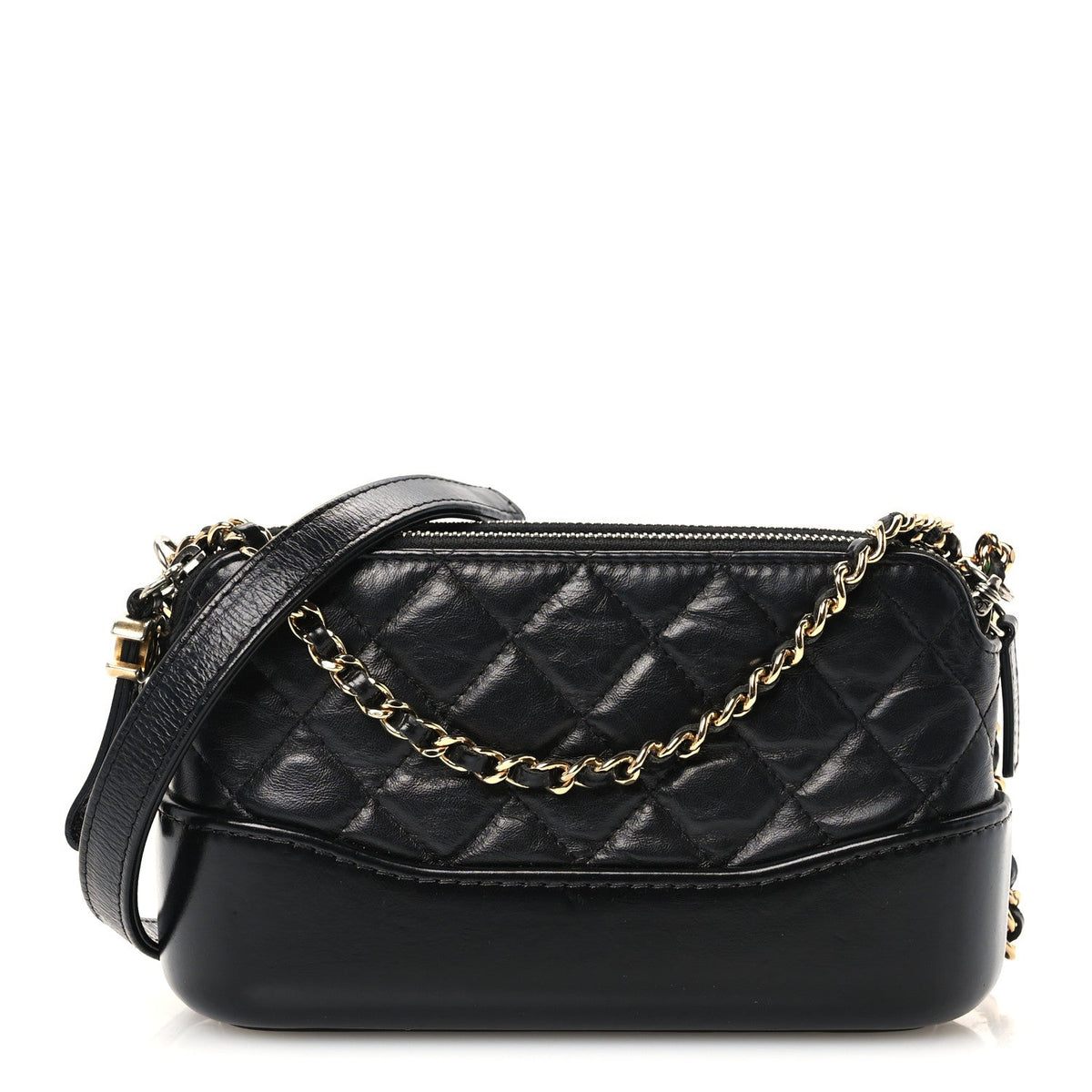 Aged Calfskin Quilted Small Gabrielle Clutch With Chain Black