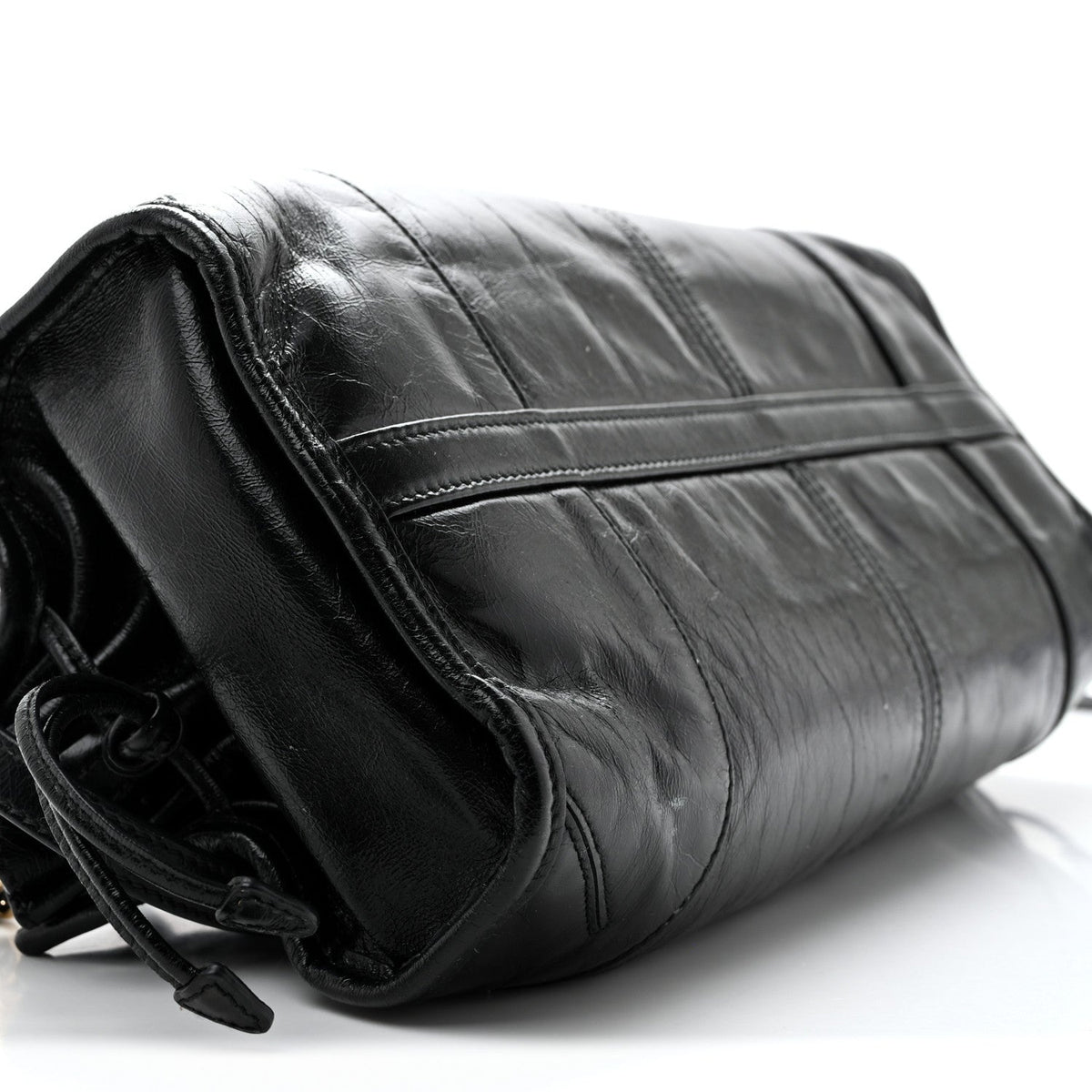 Glossy Calfskin Triangle Medium Bonnie Shoulder Bag Black