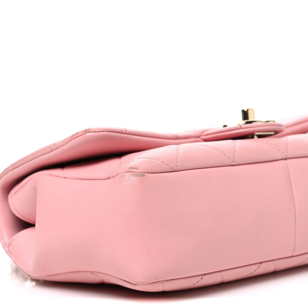 Lambskin Quilted Resin Bi-Color Chain Flap Bag Pink